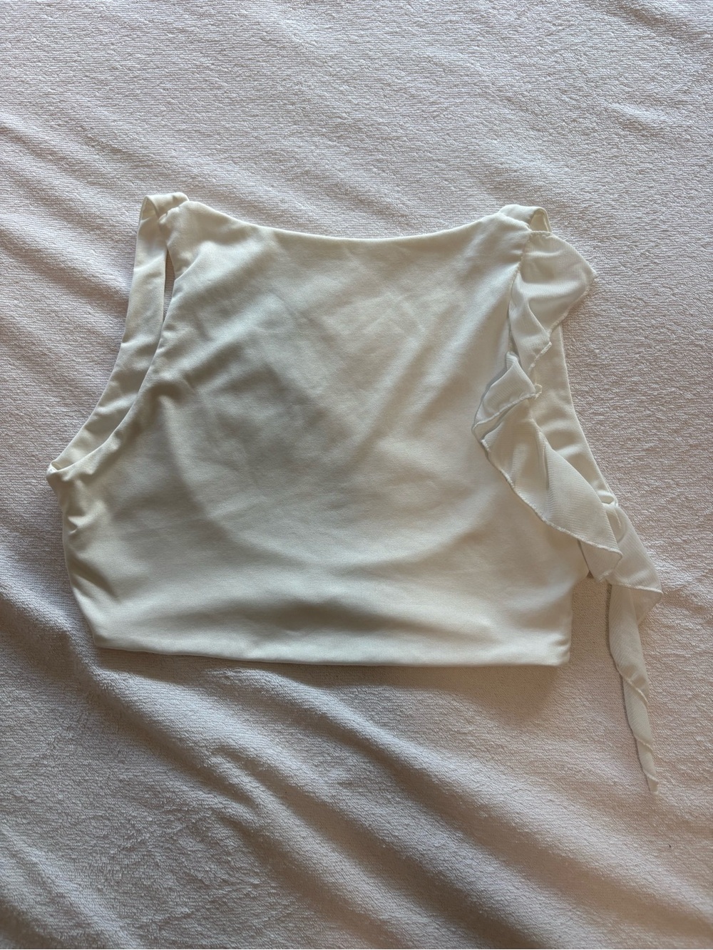 SHEIN Cream One-Shoulder Ruffle Crop Top